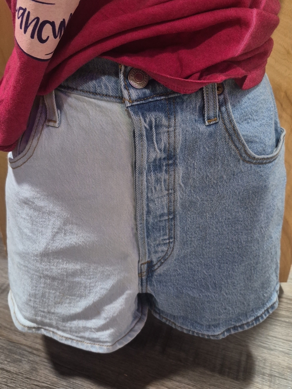 Two-Tone Light & Medium Blue Denim Shorts